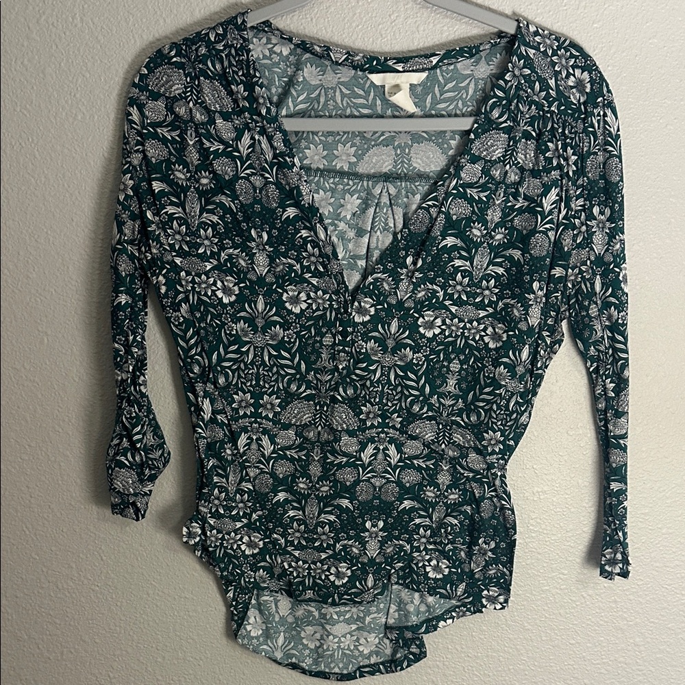 H&M Green Floral V-Neck Blouse